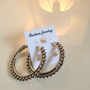 Silver Beaded Hoop Earrings